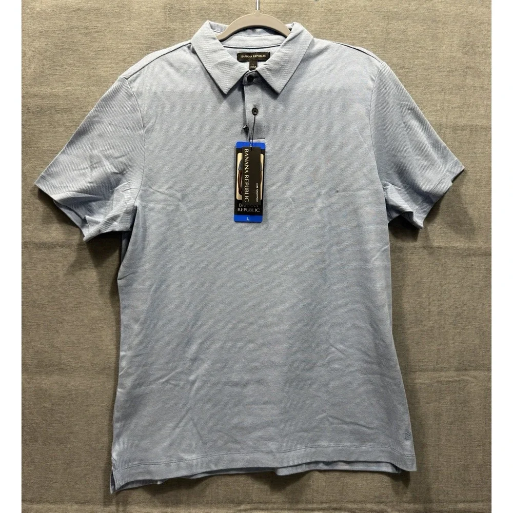 Banana Republic Men's Cotton Luxe Touch Polo Shirt, Blue, Large